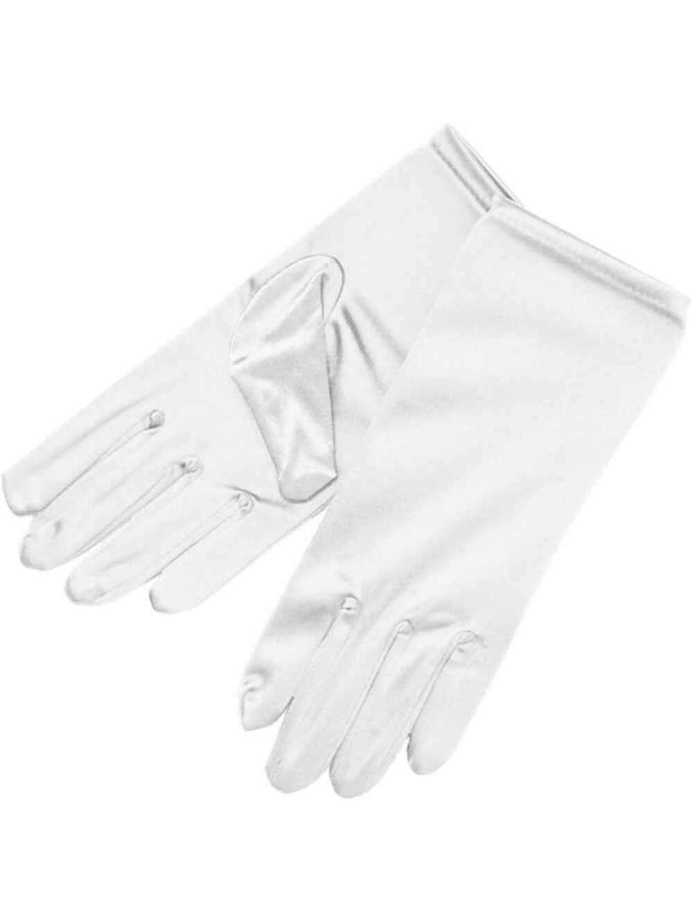 Women's White Shiny Stretch Satin Dress Wrist Length 2BL Cold Weather Gloves